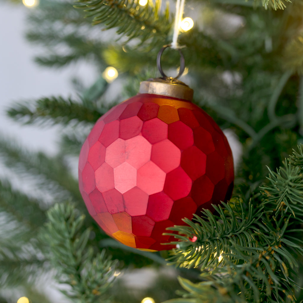 3" Small Hammered Matte Red Glass Ball Ornament