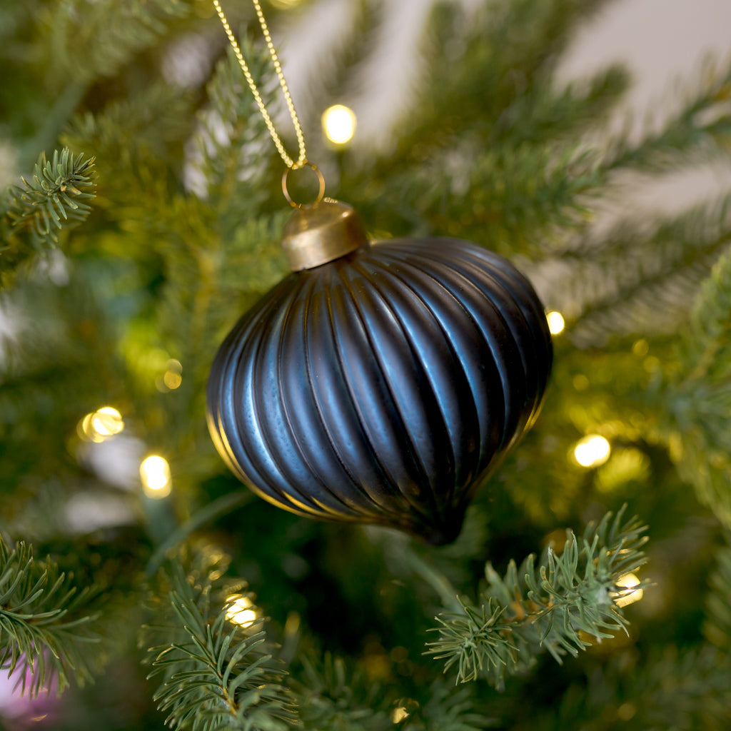 4" Midnight Blue Matte Glass Ornament, Assorted