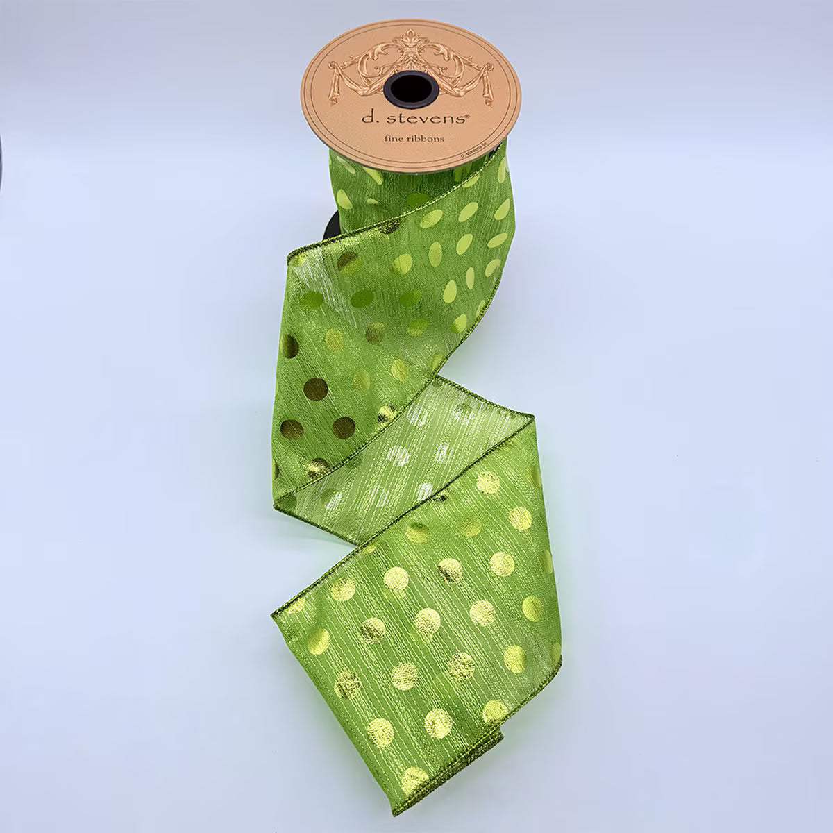 4"X10 Yard, Metallic Apple Green  Polka Dot Organza  Ribbon