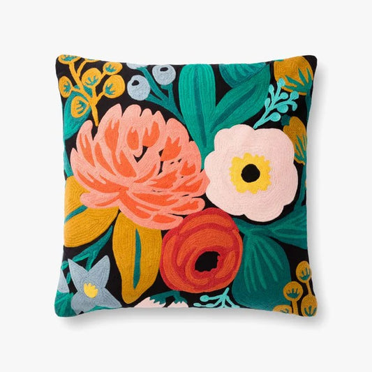 22x22 Vibrant Floral Black Throw Pillow