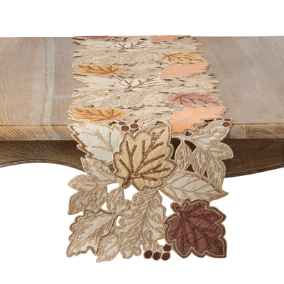14"X72" Embroidered Leaves Runner