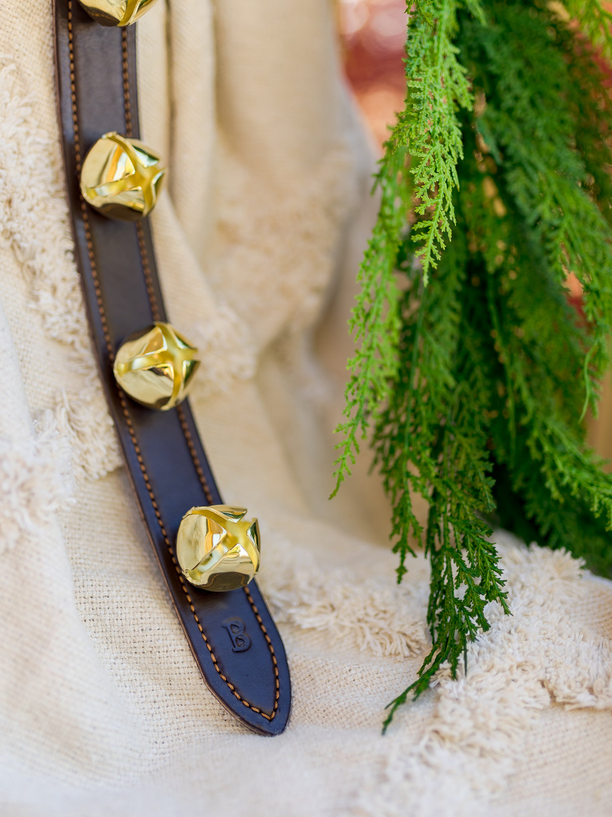16" Dark Brown Wide Stitched Bell Strap with 4 Bells