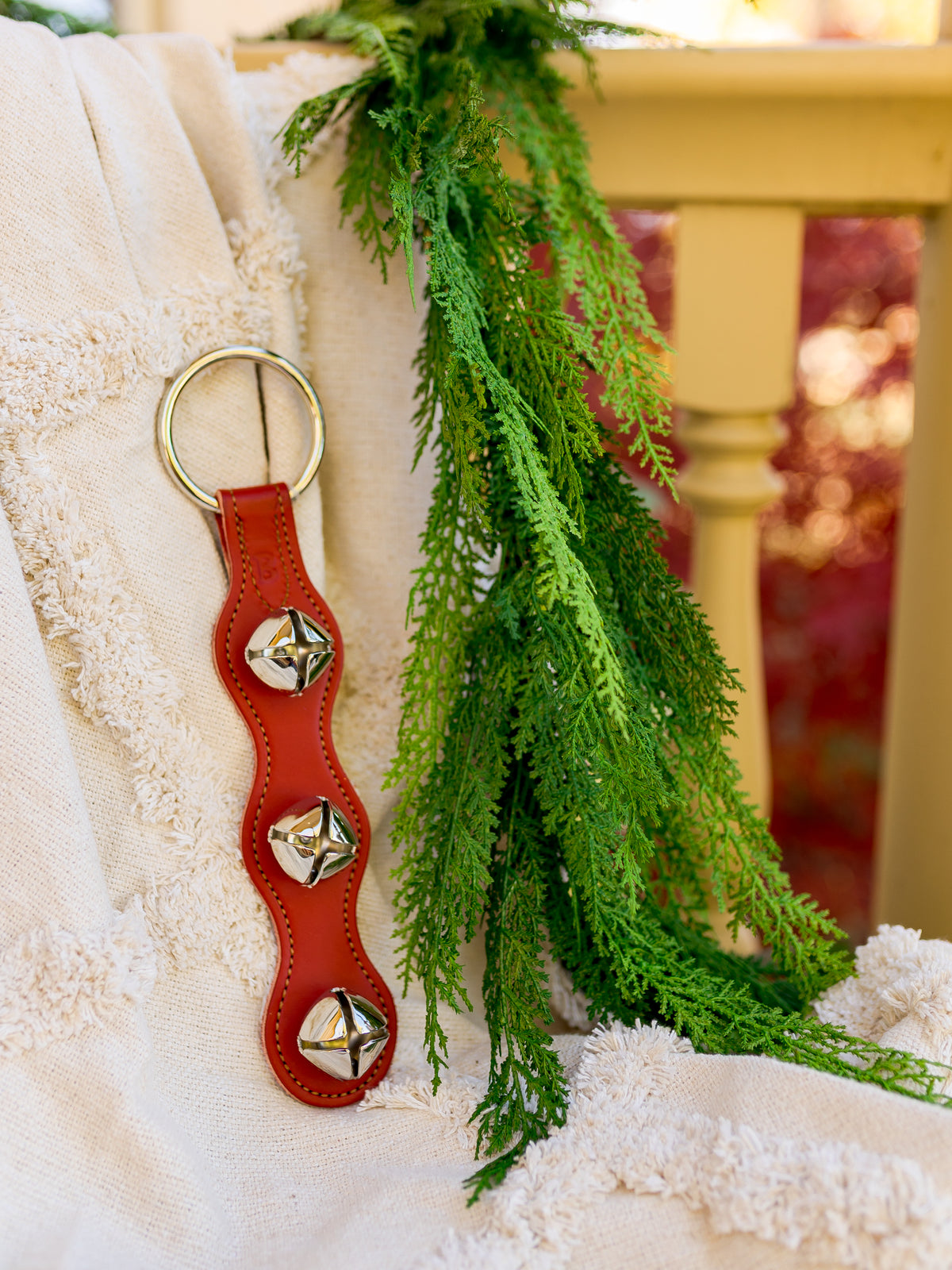 13" Scalloped Red Bell Strap with 3 Brass Bells