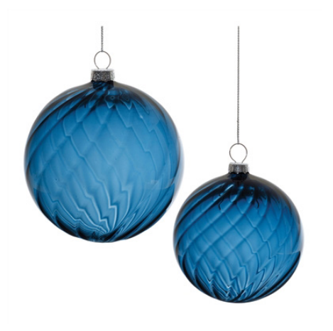 3" Blue Twist Ball Small Glass Ornament