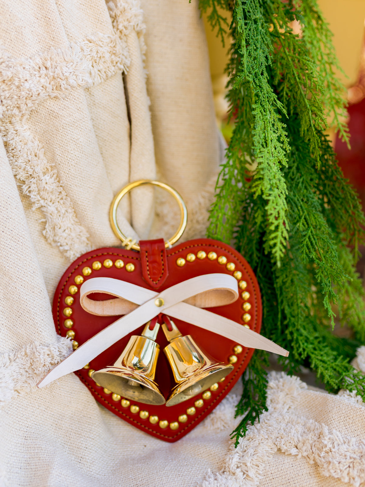 10.5" Red White Heart Bell Strap with 2 Bells