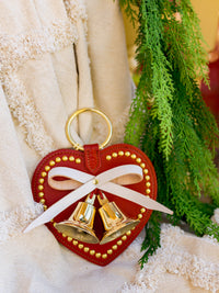 10.5" Red White Heart Bell Strap with 2 Bells