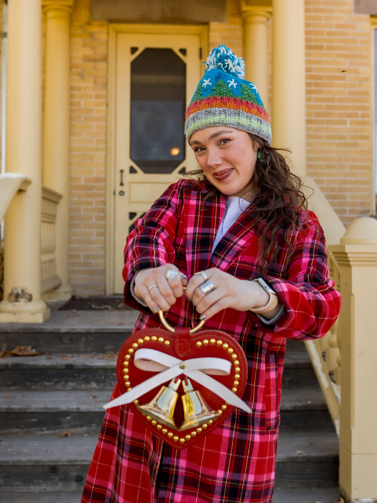 10.5" Red White Heart Bell Strap with 2 Bells