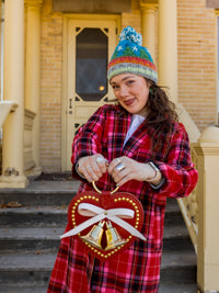 10.5" Red White Heart Bell Strap with 2 Bells