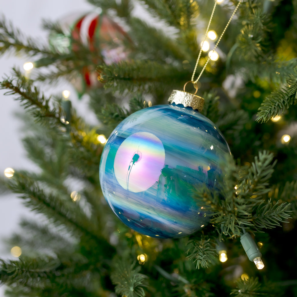 4" Iridescent Green Blue Glass Ornament