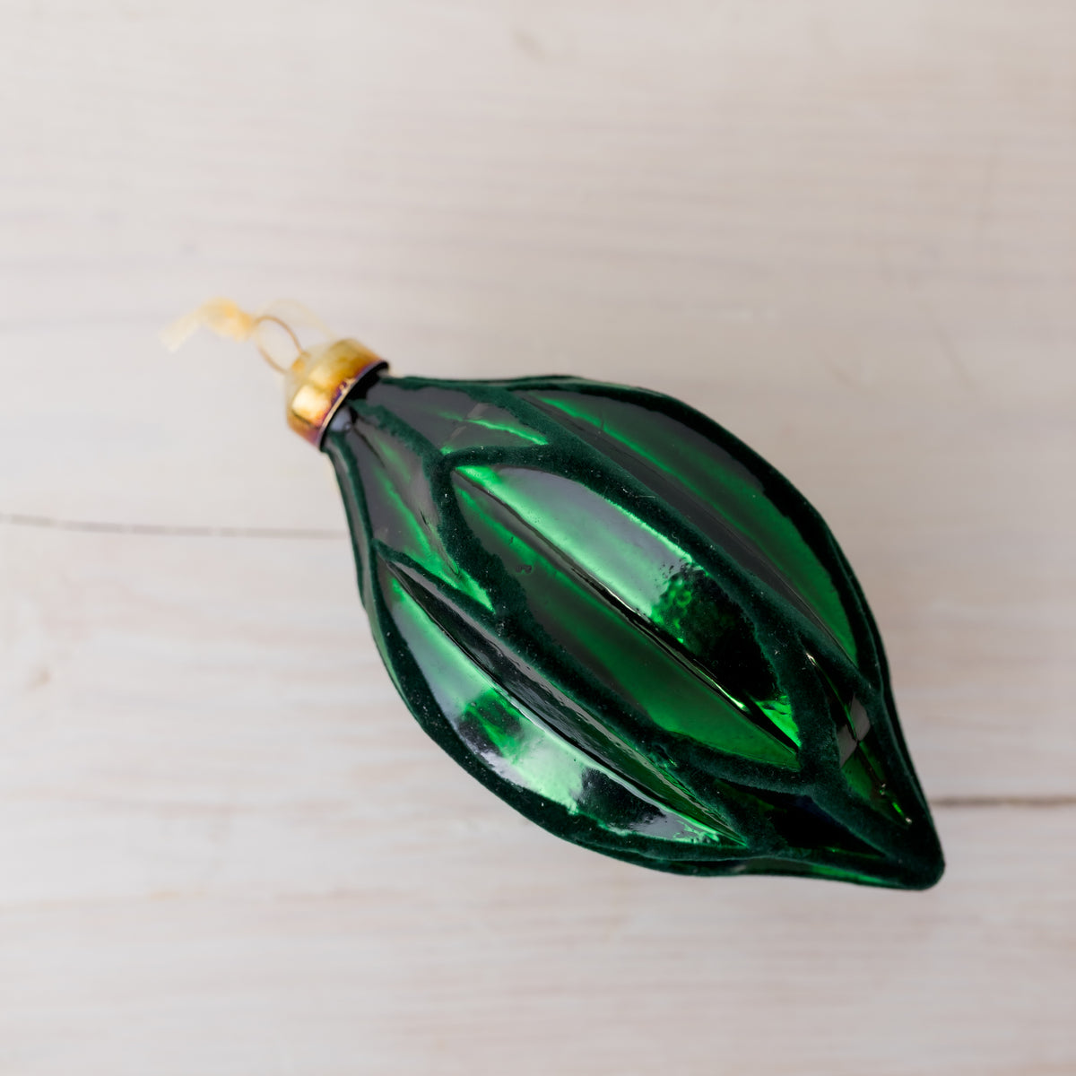 3.5" Green Glass Ornament with Velvet Accent Assorted
