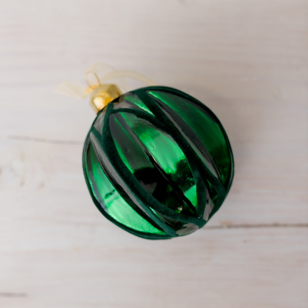 3.5" Green Glass Ornament with Velvet Accent Assorted