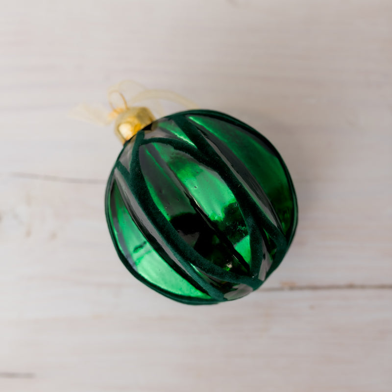 3.5" Green Glass Ornament with Velvet Accent Assorted