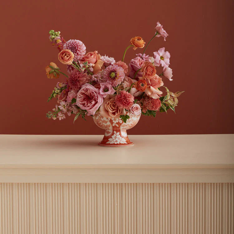 5.75" Coral Elodie Chinoiserie Compote Vase