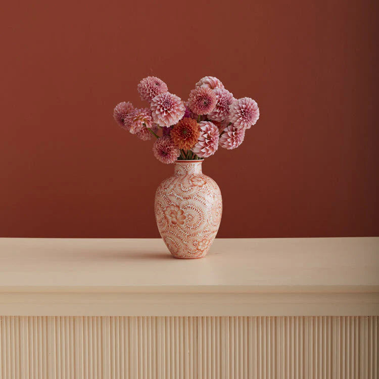 9.25" Coral Eleanor Chinoiserie Vase