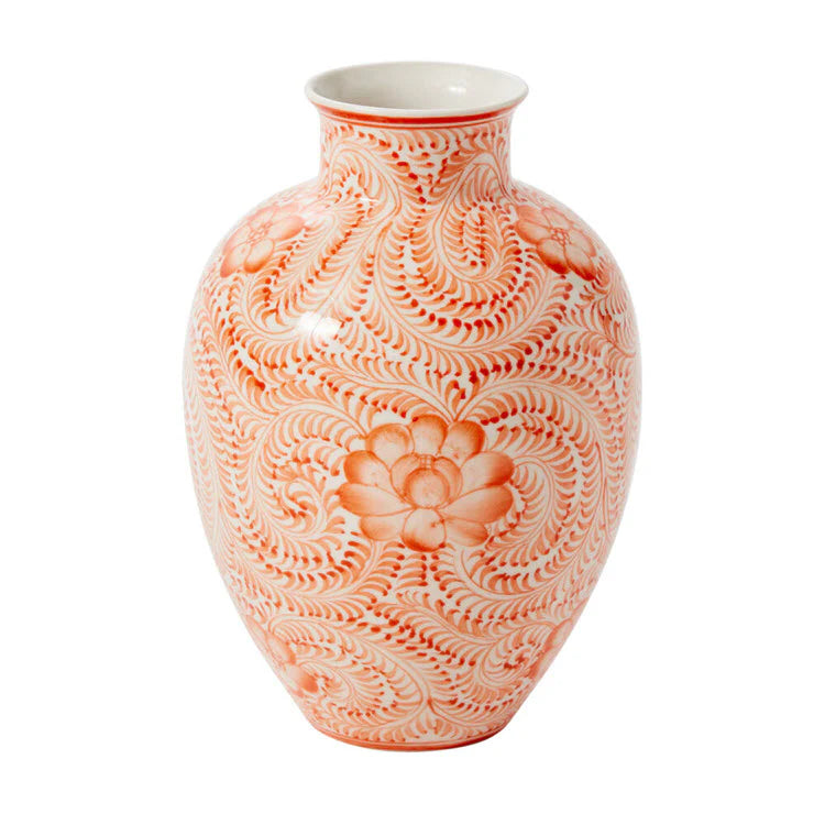 9.25" Coral Eleanor Chinoiserie Vase