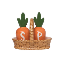 Salt/Pepper Carrot Shakers In Basket, Set of 3