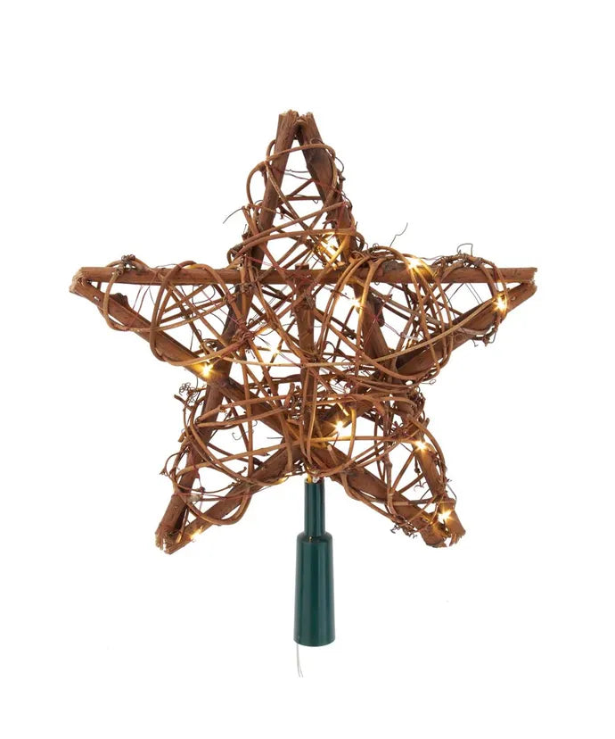 Star Natural Rattan Tree Topper with Lights