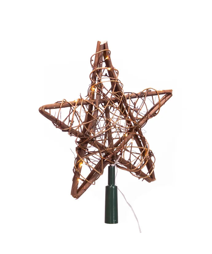 Star Natural Rattan Tree Topper with Lights