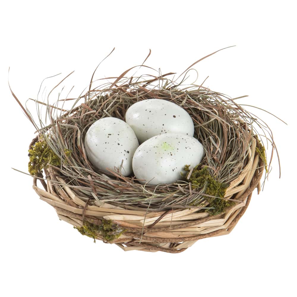 5" Brown/White Birds Nest with Eggs