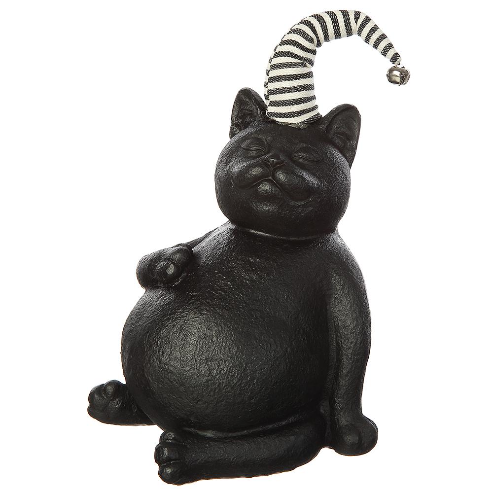 13" Sitting Black Fat Cat with Stocking Hat - Halloween