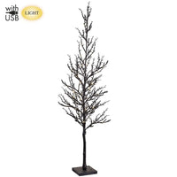 40" Glittered Twig Tree on Stand With USB Light Black