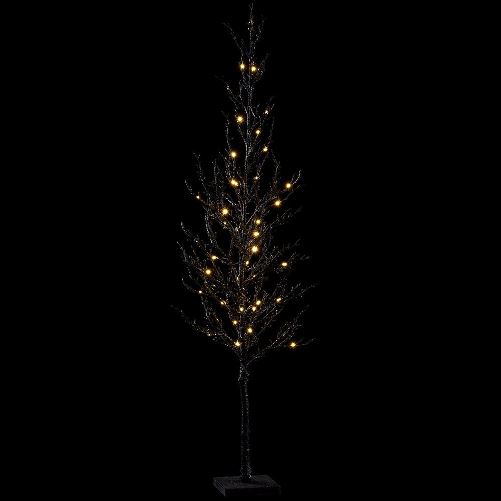 40" Glittered Twig Tree on Stand With USB Light Black