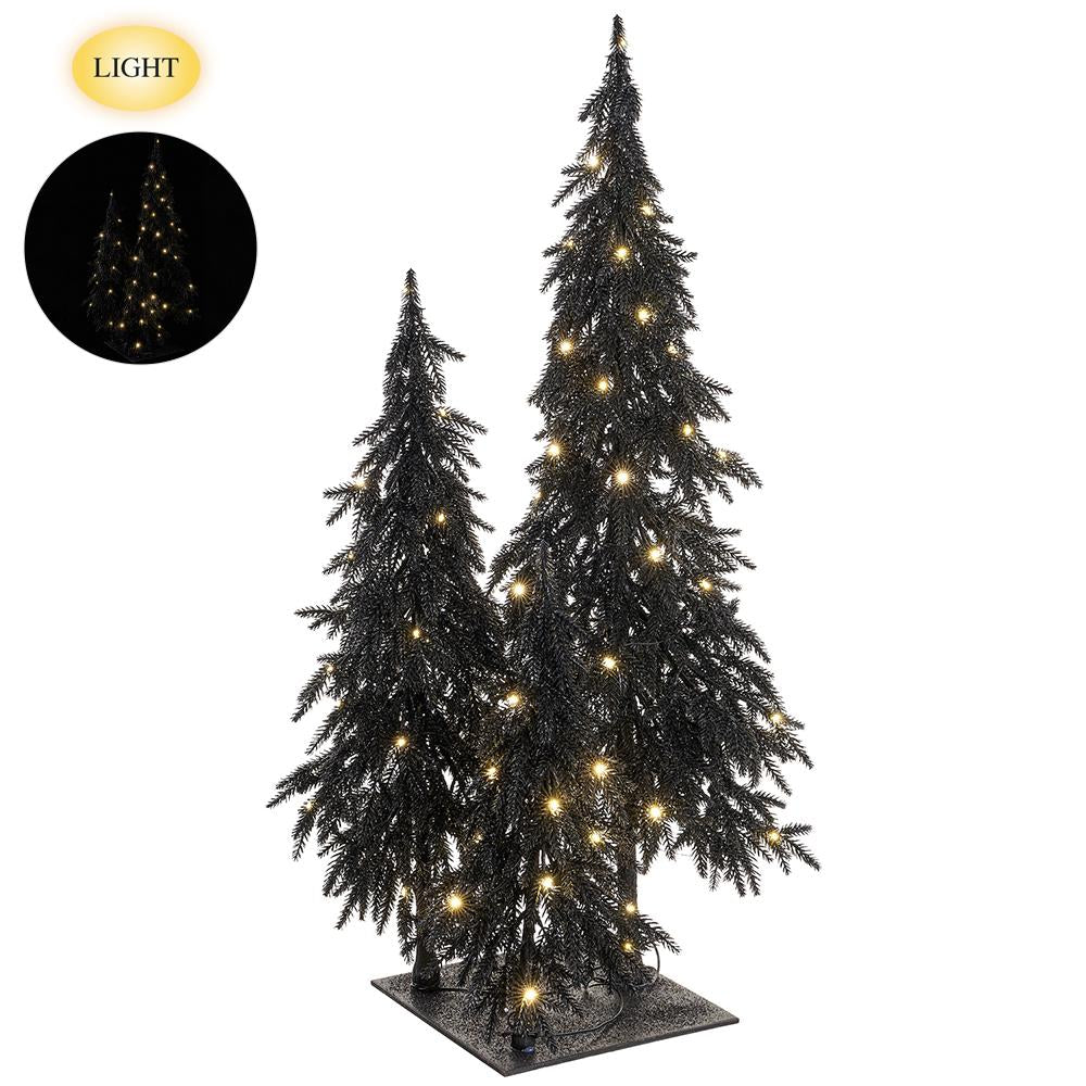 36" Glittered Tree x3 on Metal Plate With USB Light Black