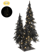 36" Glittered Tree x3 on Metal Plate With USB Light Black