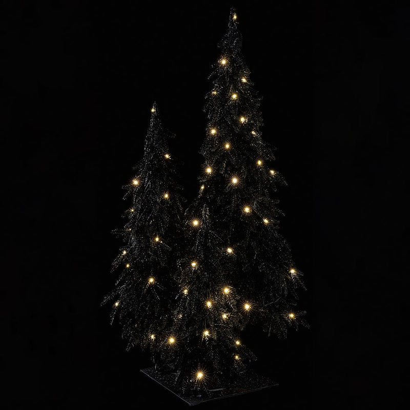 36" Glittered Tree x3 on Metal Plate With USB Light Black