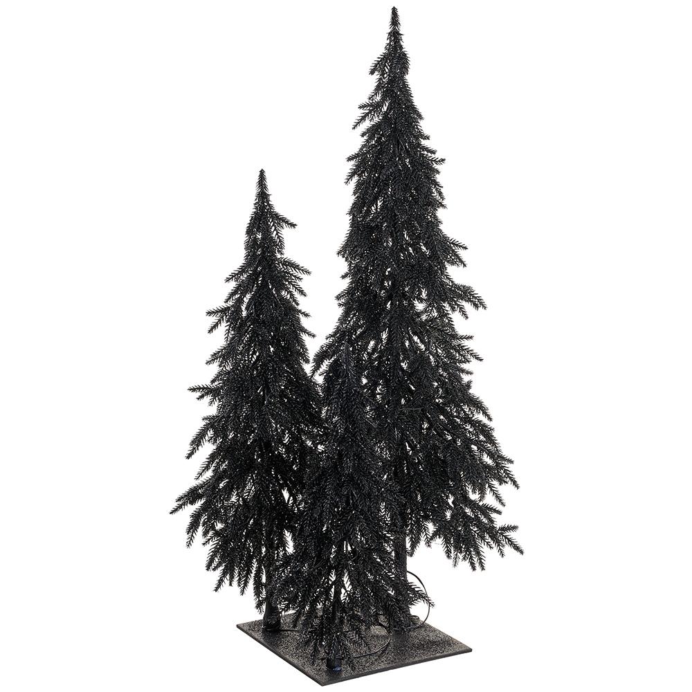 36" Glittered Tree x3 on Metal Plate With USB Light Black