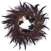 22" Black Beige Skull/Faux Feather Wreath