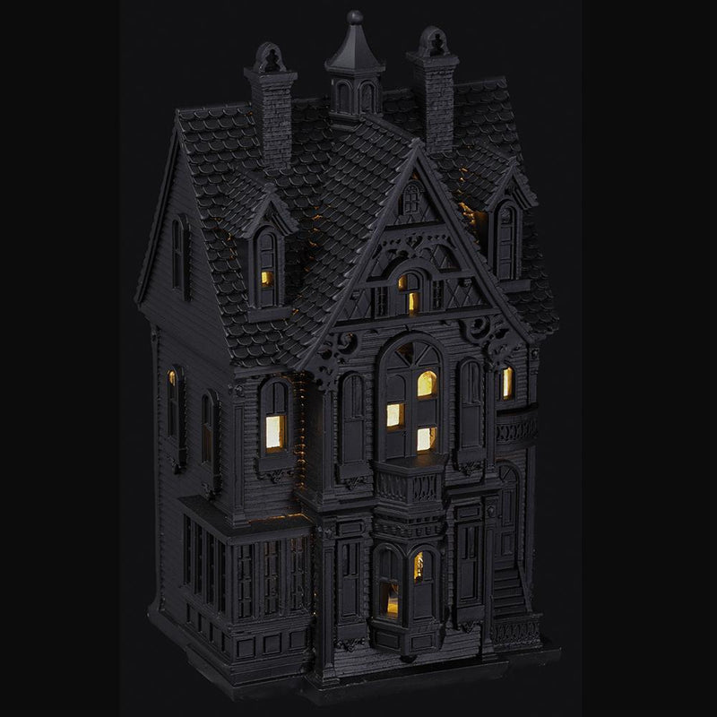 9" Prelit Black Halloween Haunted House