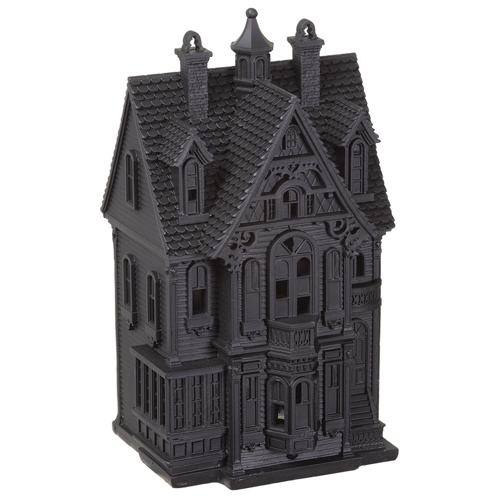 9" Prelit Black Halloween Haunted House