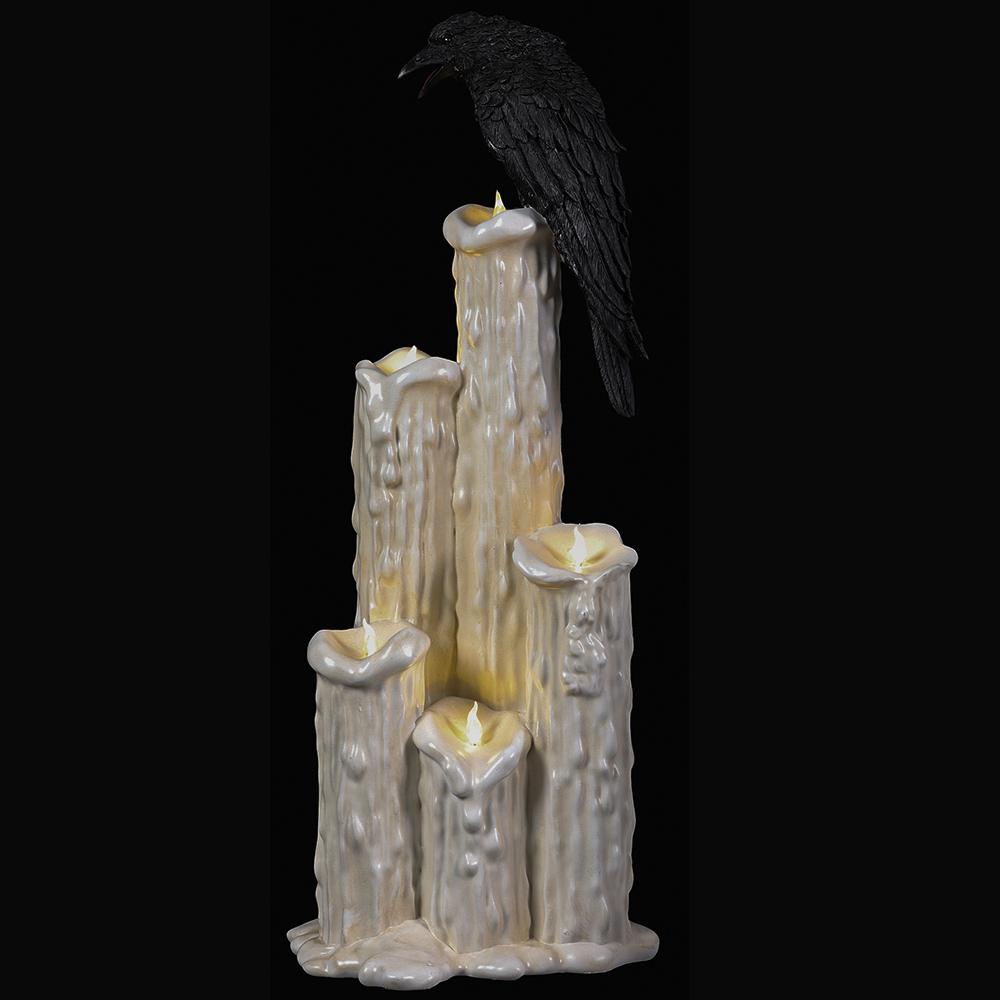 30.5" Battery Operated Faux Candle With Crow And Light