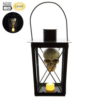 10" Black and Beige Prelit Skull Lantern