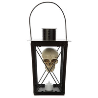 10" Black and Beige Prelit Skull Lantern