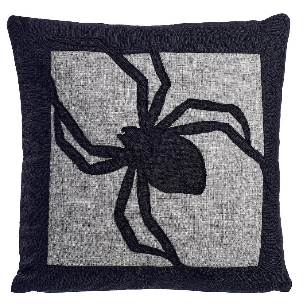 16" Black Gray Spider Pillow