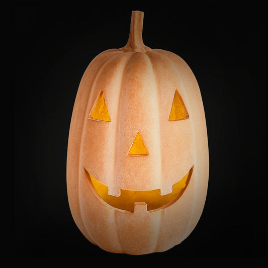 11" Faux Terracotta Prelit Jack O Lantern Pumpkin