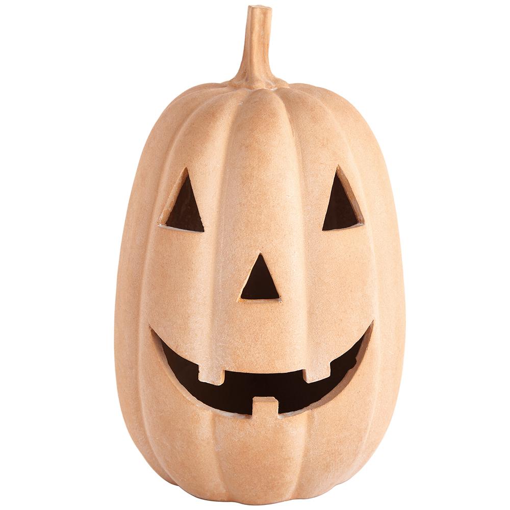 11" Faux Terracotta Prelit Jack O Lantern Pumpkin