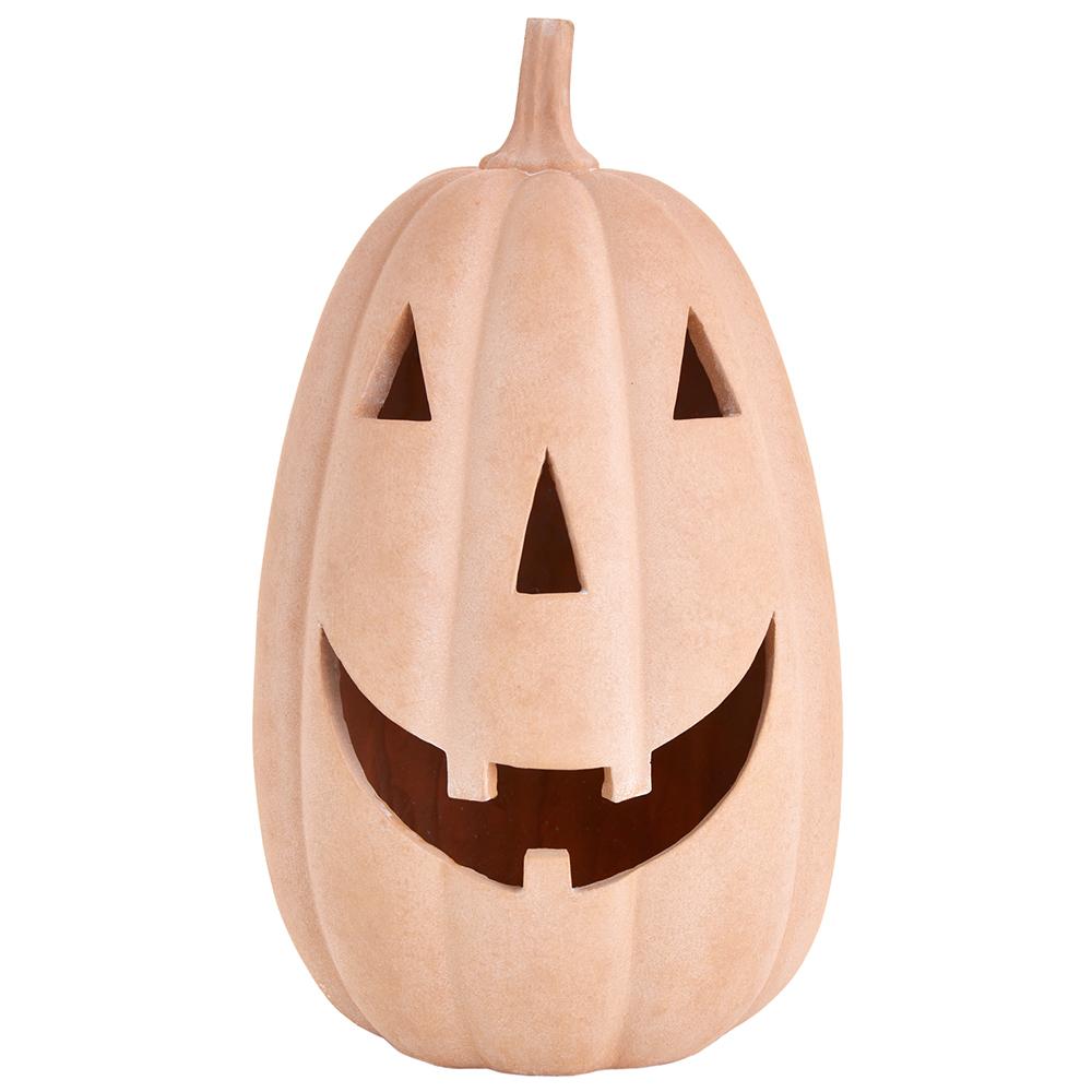 14" Faux Terracotta Prelit Jack O Lantern Pumpkin