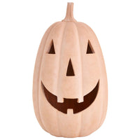 14" Faux Terracotta Prelit Jack O Lantern Pumpkin