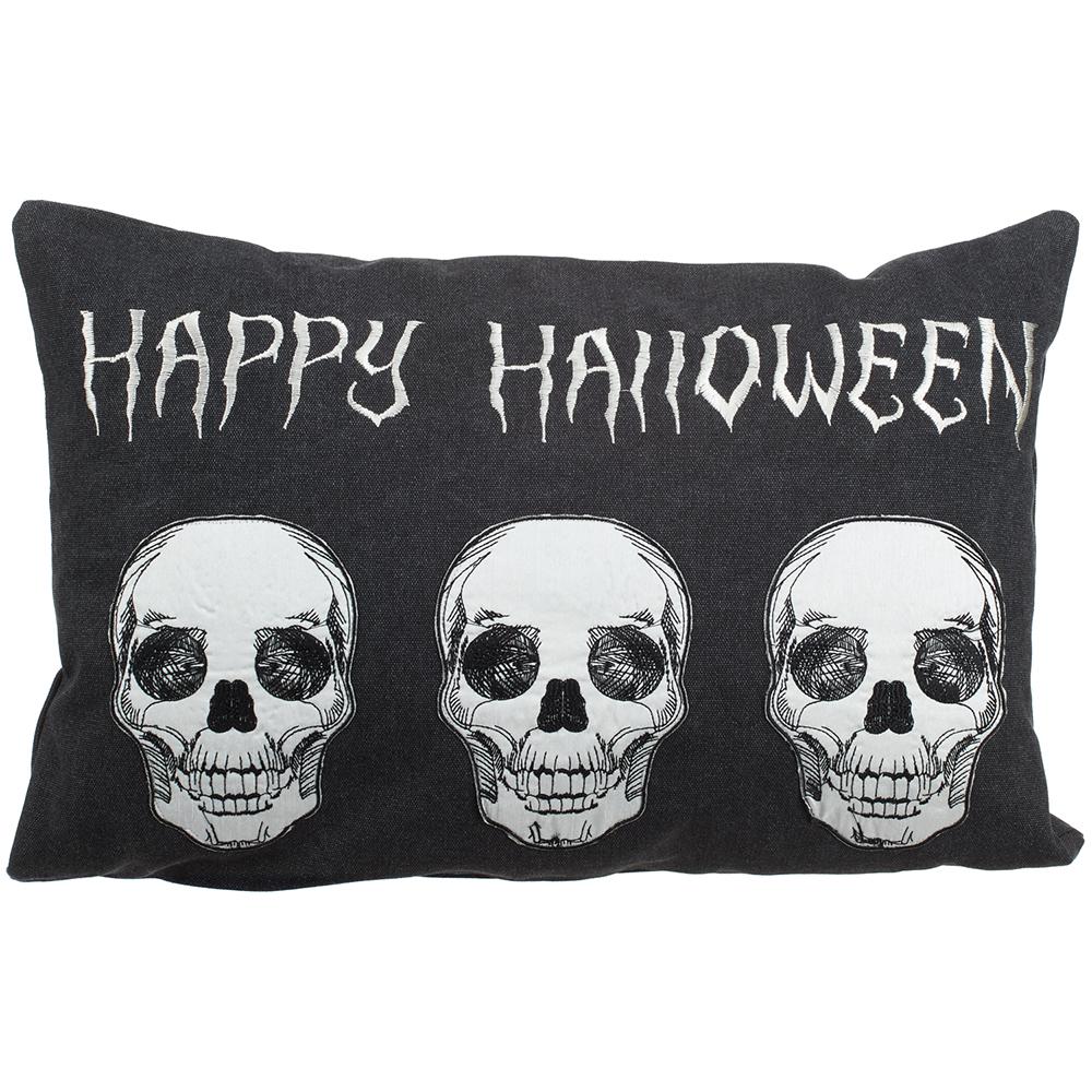 Black Cream Happy Halloween Skulls Rectangle Pillow