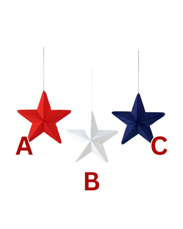 Flocked Faceted Hanging Star, Medium, Assorted