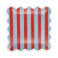 9" Blue And Red Stripe Paper Plate