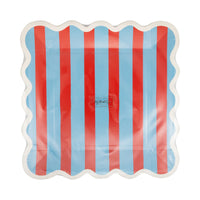 9" Blue And Red Stripe Paper Plate