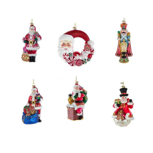 Bellissimo Santa, Snowman and Nutcracker Assorted Ornaments