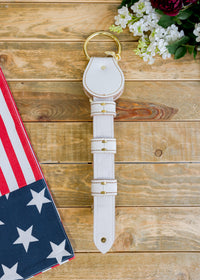 Flag Charm White Leather Bell Strap