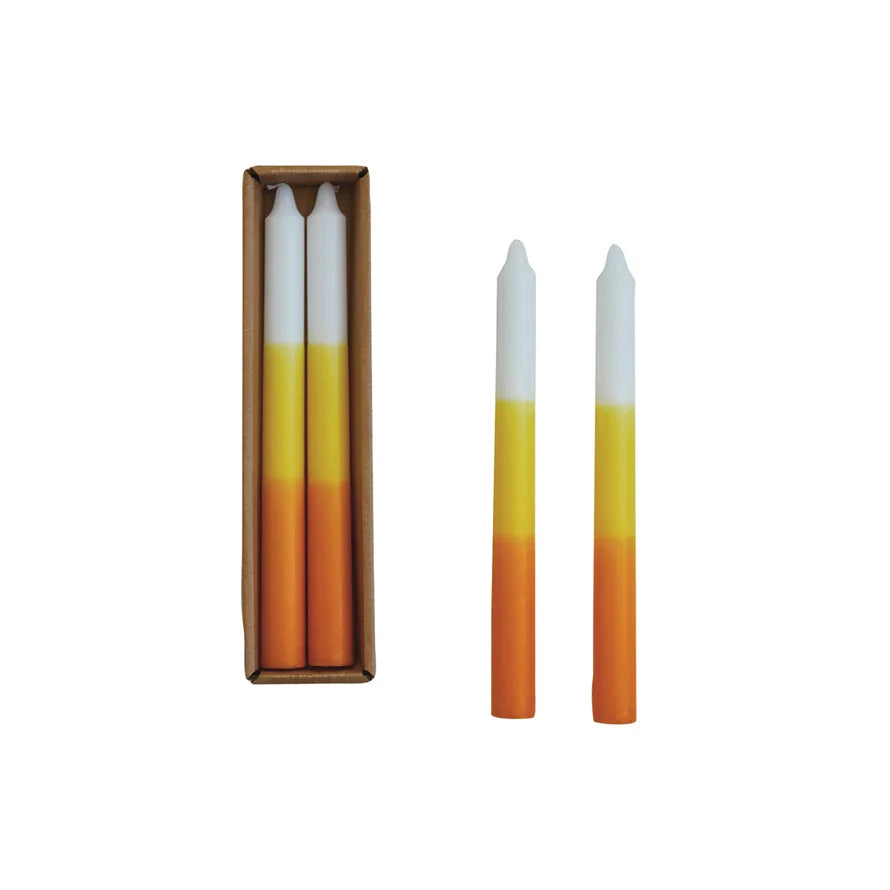 10" Yellow Orange Pumpkin Taper Candle Set of 2