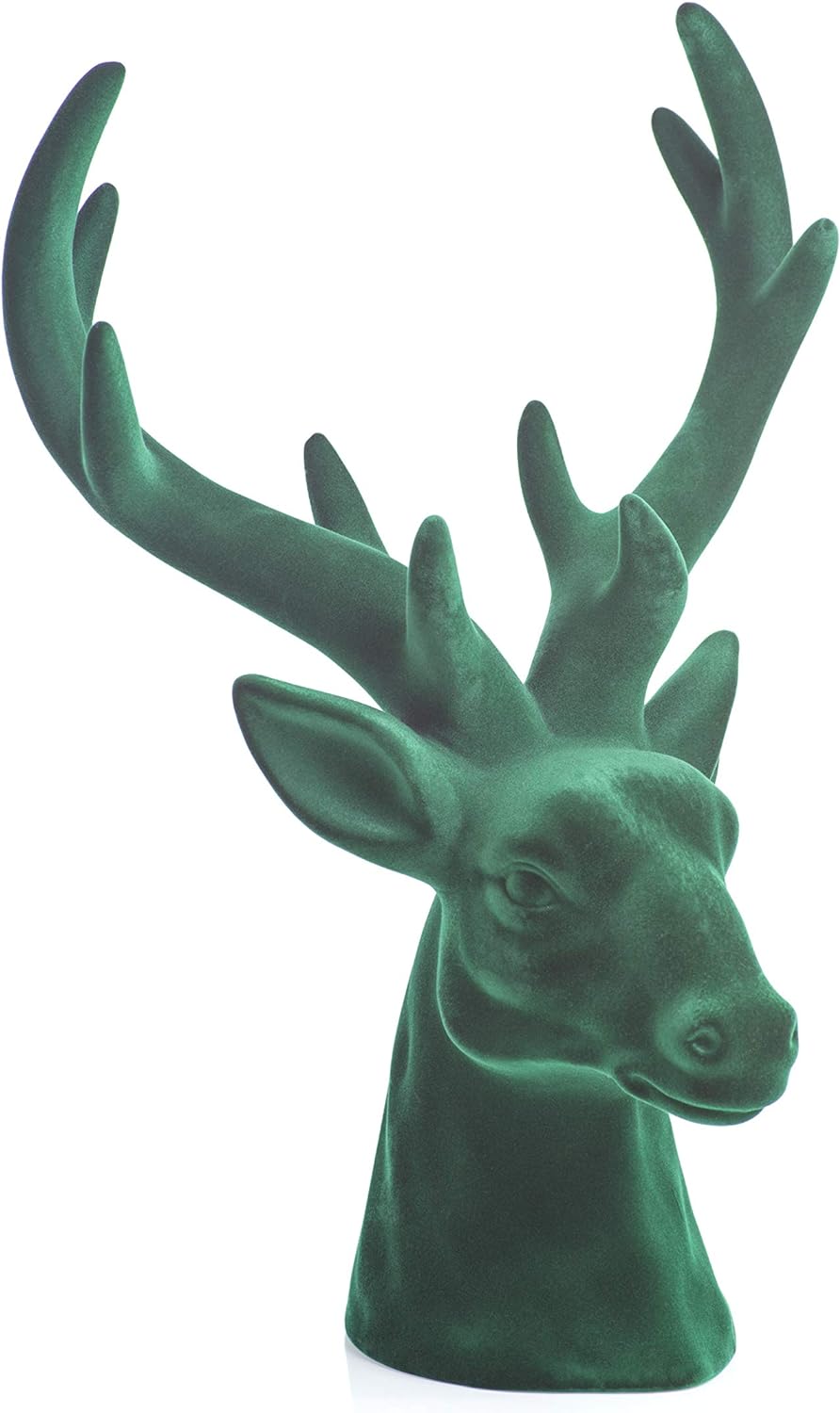 Green Flocked Stag Head Figurine