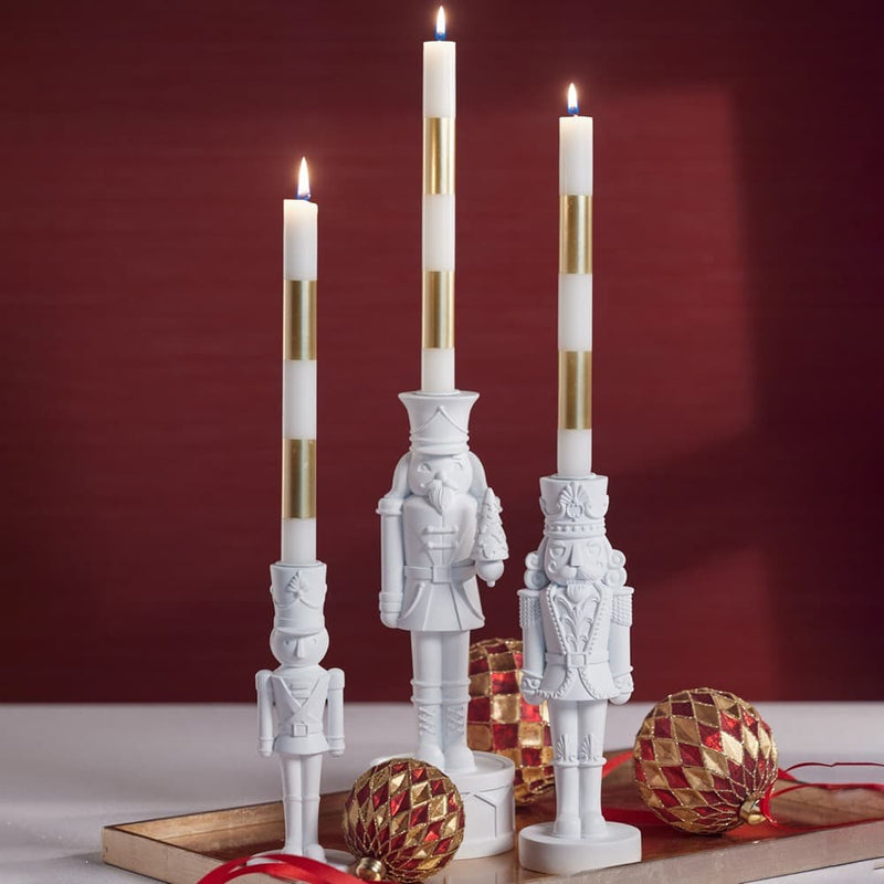 10" White Nutcracker Candleholder